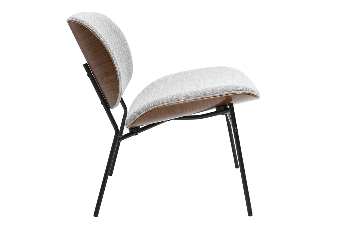 Fauteuil SHELBY en tissu effet velours gris et mtal noir, vue de profil.