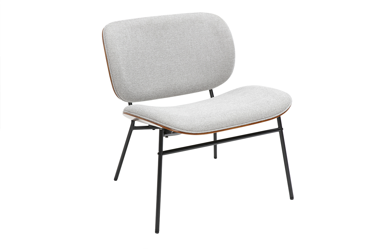 Fauteuil SHELBY gris en tissu effet velours et mtal noir, design moderne.