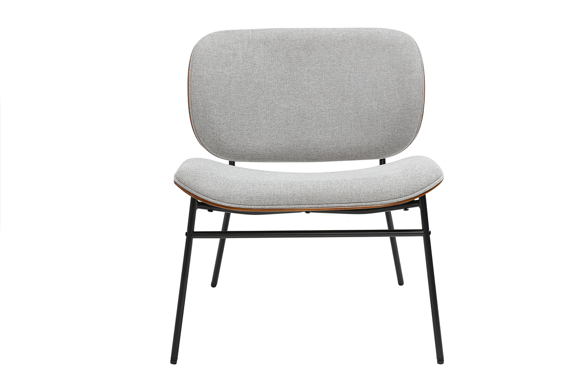 Fauteuil SHELBY en tissu effet velours gris et mtal noir, design moderne