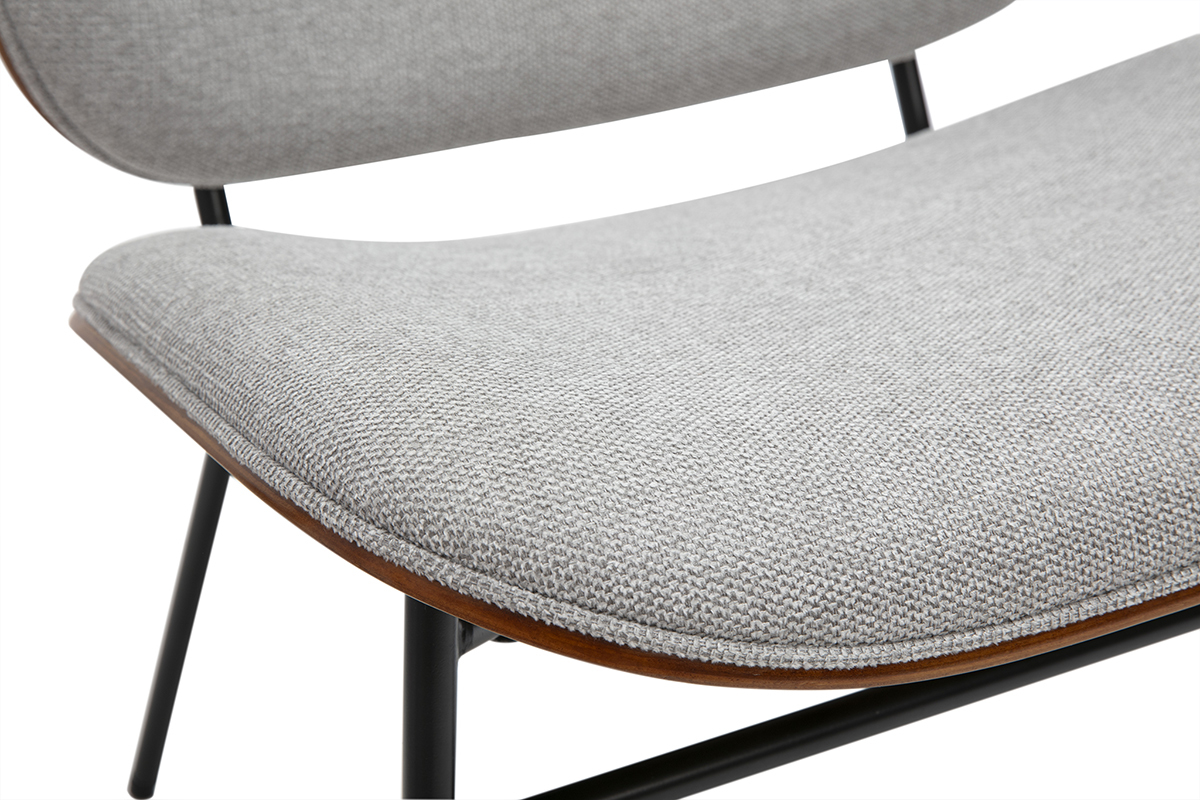 Fauteuil SHELBY en tissu effet velours gris et mtal noir, design moderne.