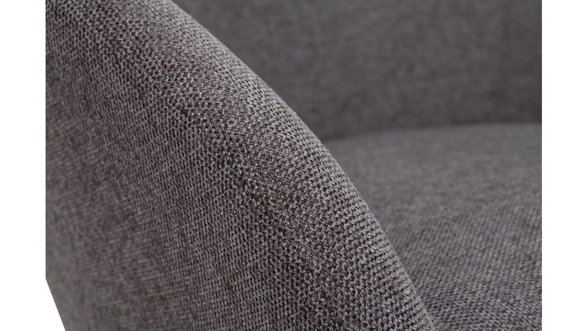 Fauteuil en tissu effet velours texturé gris et pieds bois clair OLIVIA