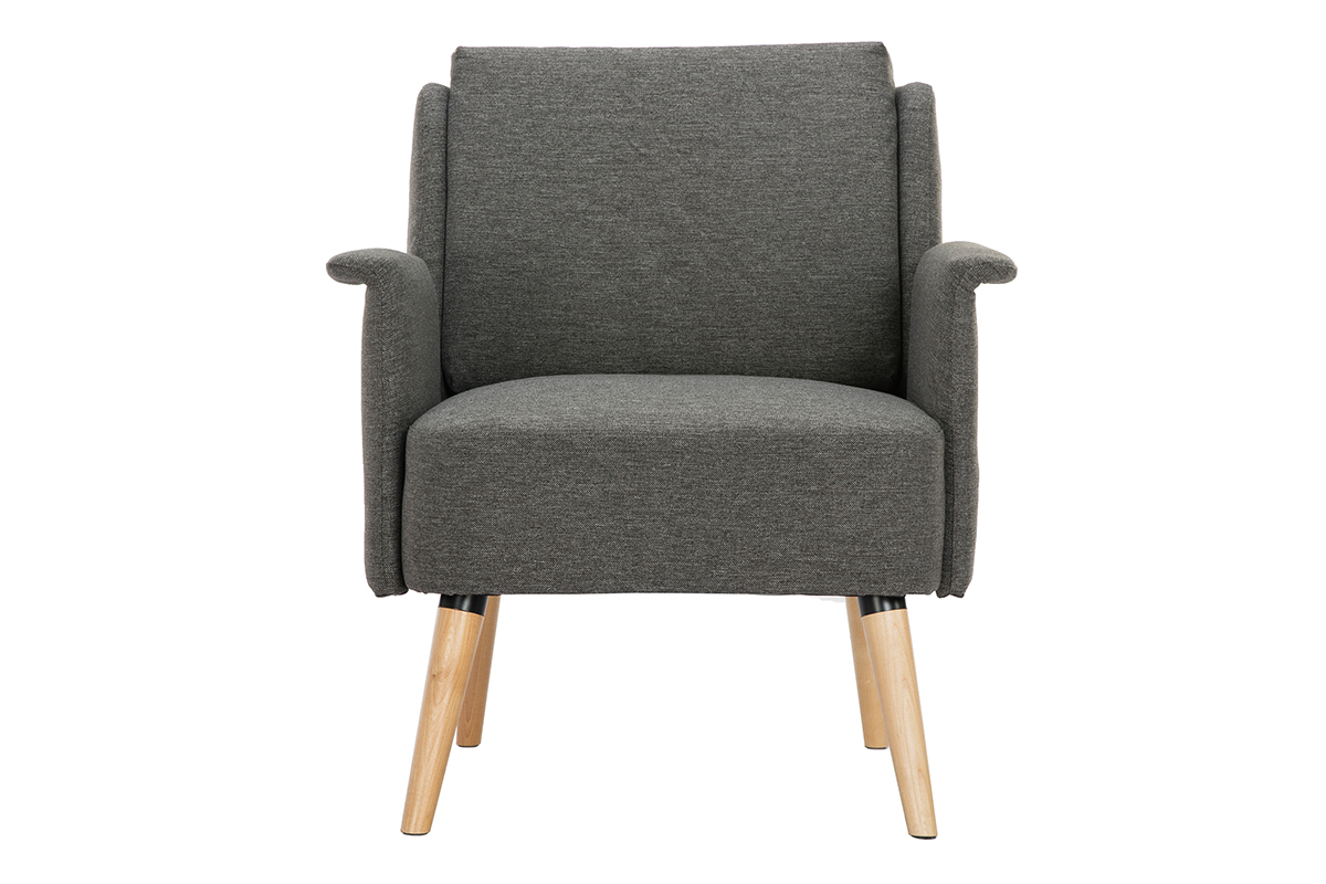 Fauteuil en tissu gris fonc� et bois clair  AEOLA