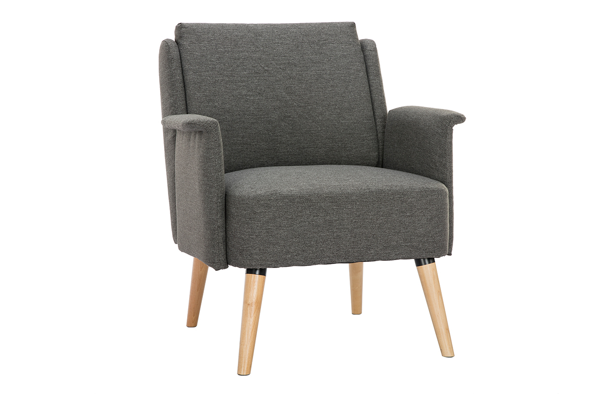 Fauteuil en tissu gris fonc� et bois clair  AEOLA
