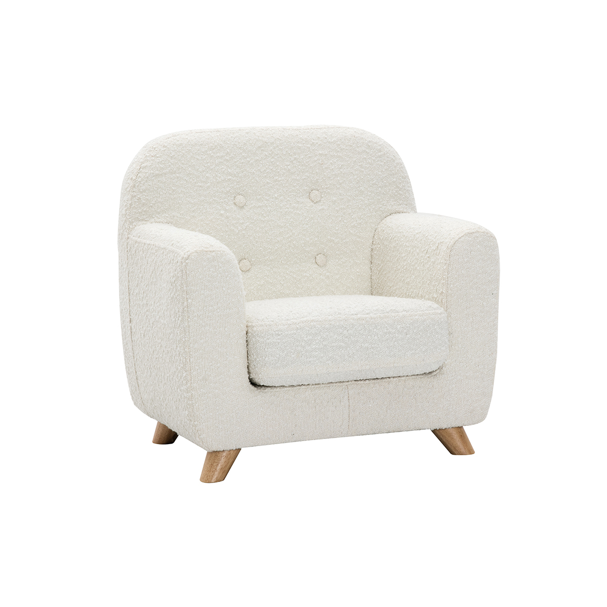 Fauteuil enfant scandinave en tissu effet laine bouclée blanc et bois clair NORKID Fauteuil enfant scandinave en tissu effet laine bouclée blanc et bois clair NORKID