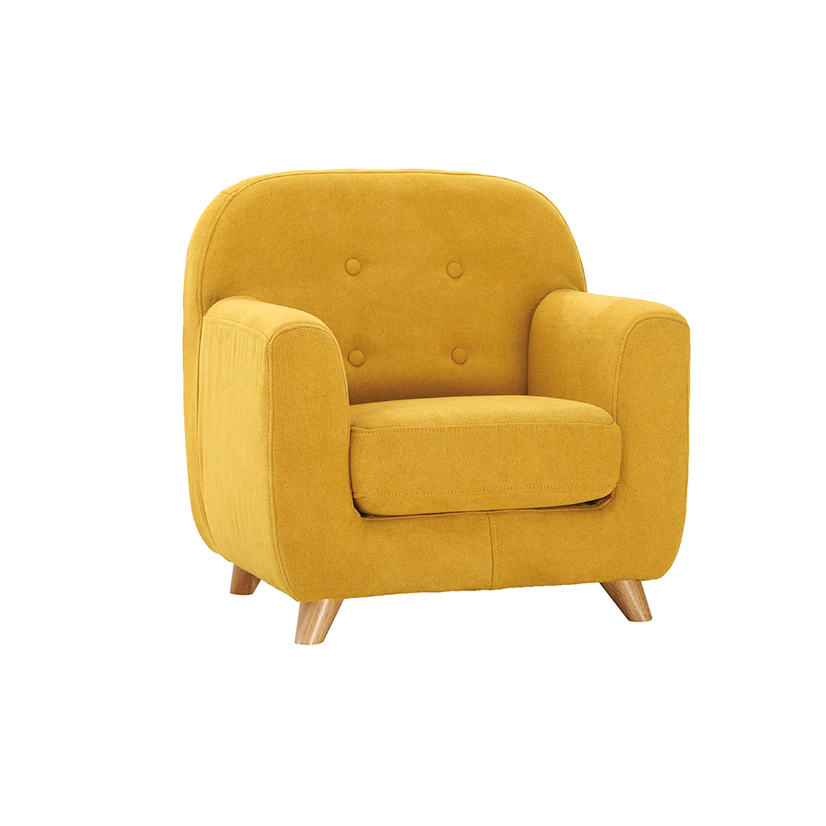 Fauteuil enfant scandinave en tissu effet velours jaune moutarde et bois clair NORKID Fauteuil enfant scandinave en tissu effet velours jaune moutarde et bois clair NORKID
