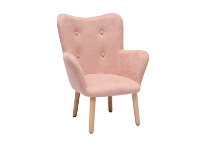 Fauteuil enfant scandinave en tissu effet velours texturé rose et bois clair BABY BRISTOL