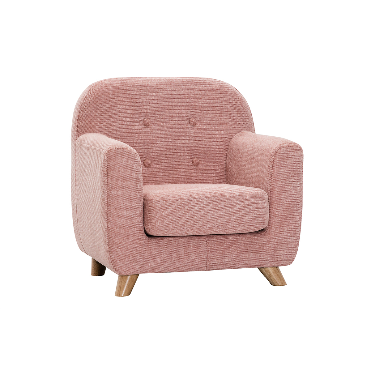 Fauteuil enfant scandinave en tissu effet velours texturé rose et bois clair NORKID Fauteuil enfant scandinave en tissu effet velours texturé rose et bois clair NORKID