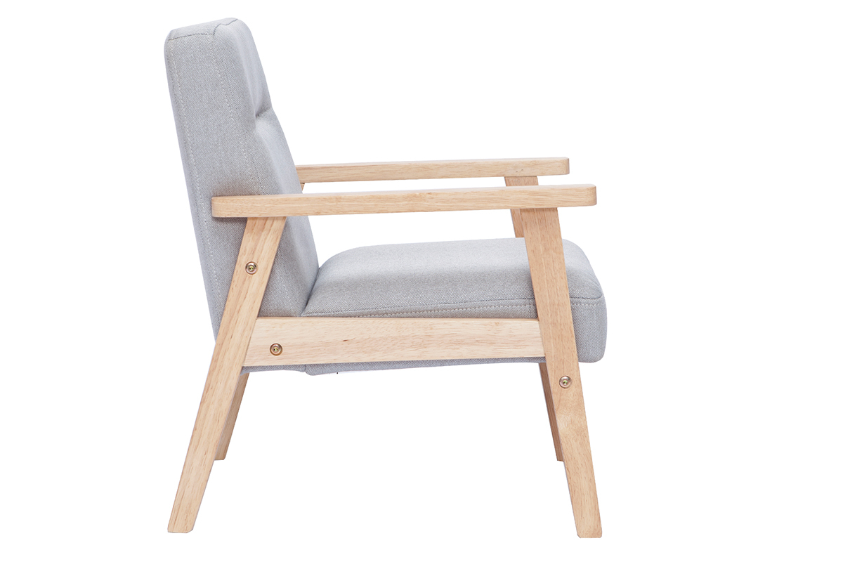 Fauteuil enfant scandinave en tissu gris clair et bois clair BABY ABYSS