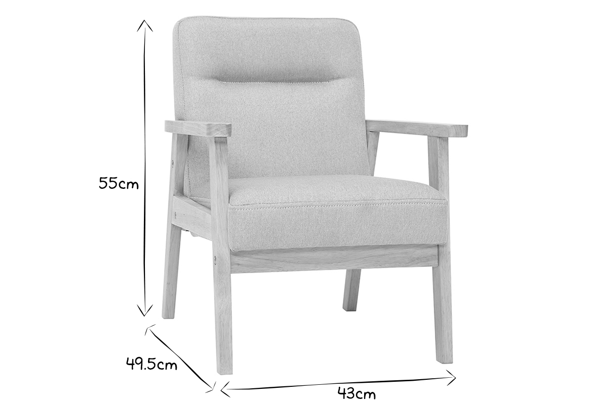 Fauteuil enfant scandinave en tissu gris clair et bois clair BABY ABYSS