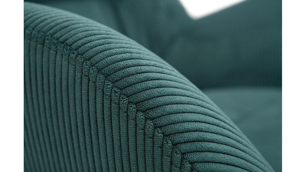 Fauteuil et repose-pieds design en tissu velours côtelé vert et métal noir ZOE