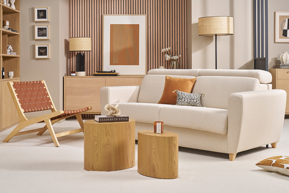 Fauteuil ethnique en bois et sangles tresses marron BONDI