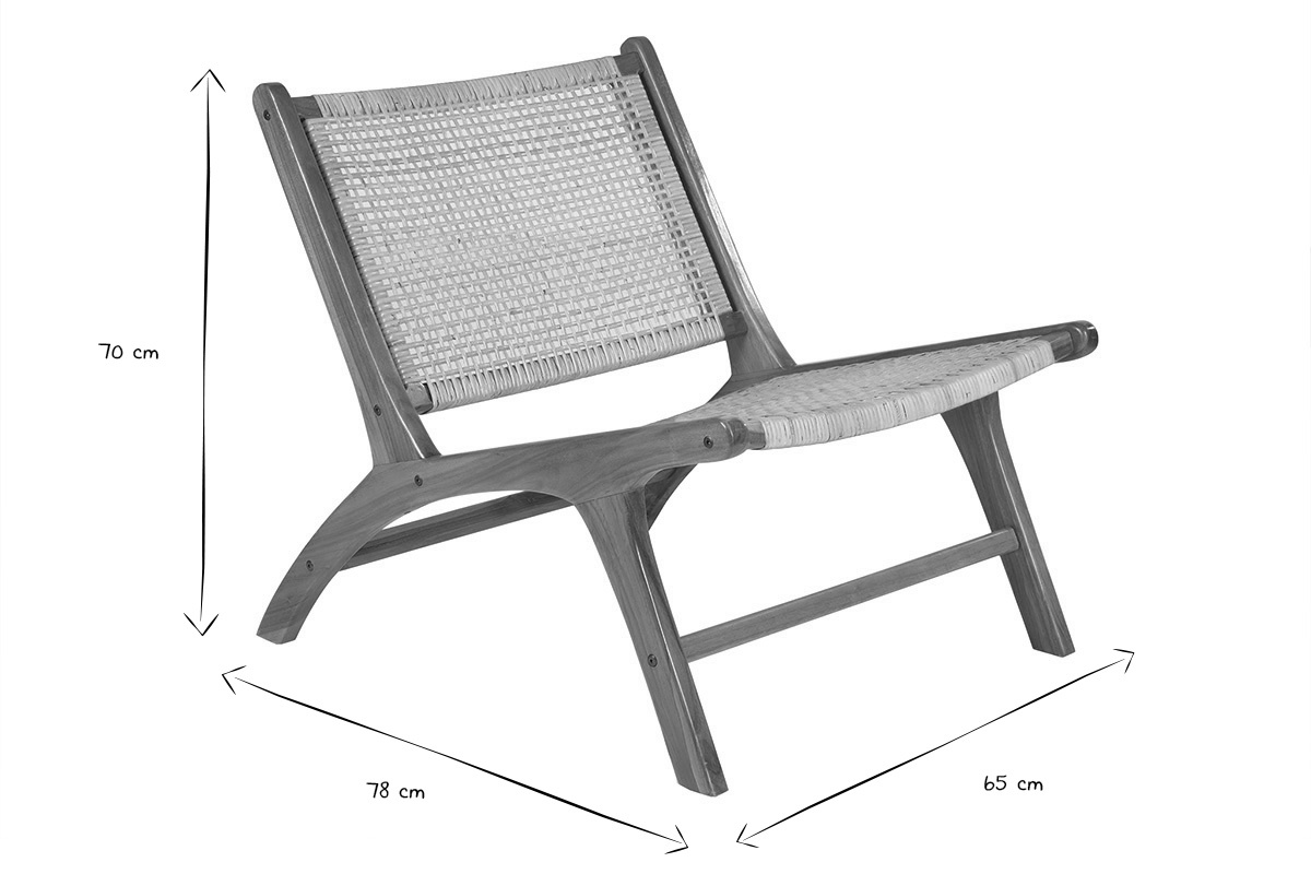 Fauteuil ethnique en bois teck massif et cannage en rotin naturel HAMMA