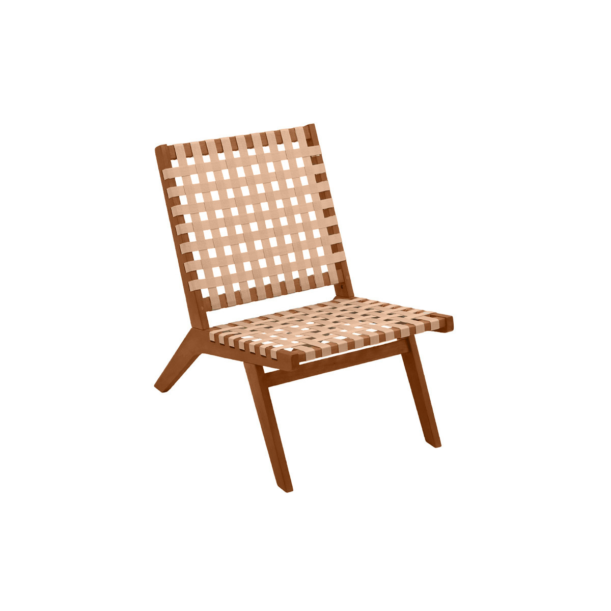 Fauteuil lounge en bois massif et sangles beiges LUCEA Fauteuil lounge en bois massif et sangles beiges LUCEA