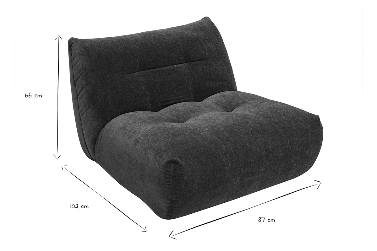 Dimensions du fauteuil BUMPY en noir et blanc : L87 x P102 x H66 cm