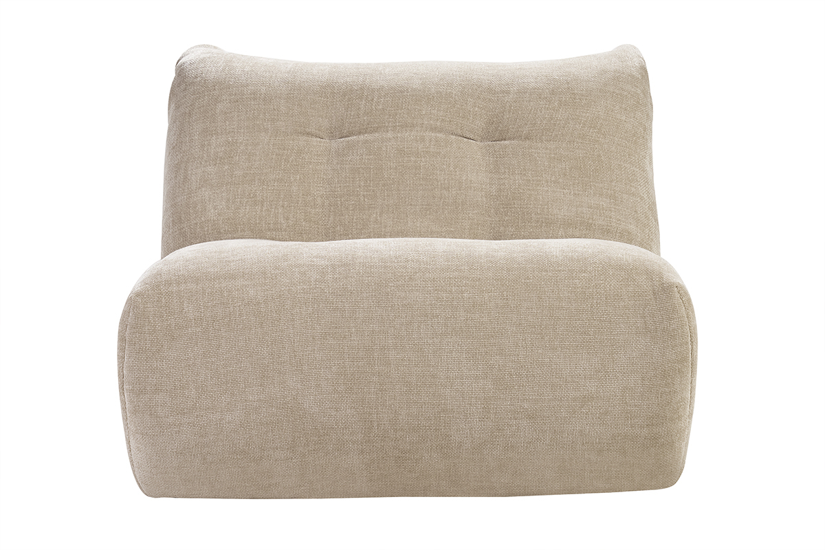 Fauteuil lounge taupe en tissu velours textur, vue de face.