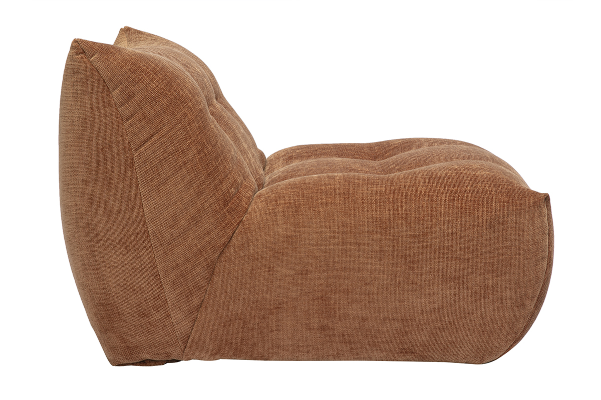 Fauteuil lounge BUMPY en tissu effet velours terre br�l�e, vue lat�rale.