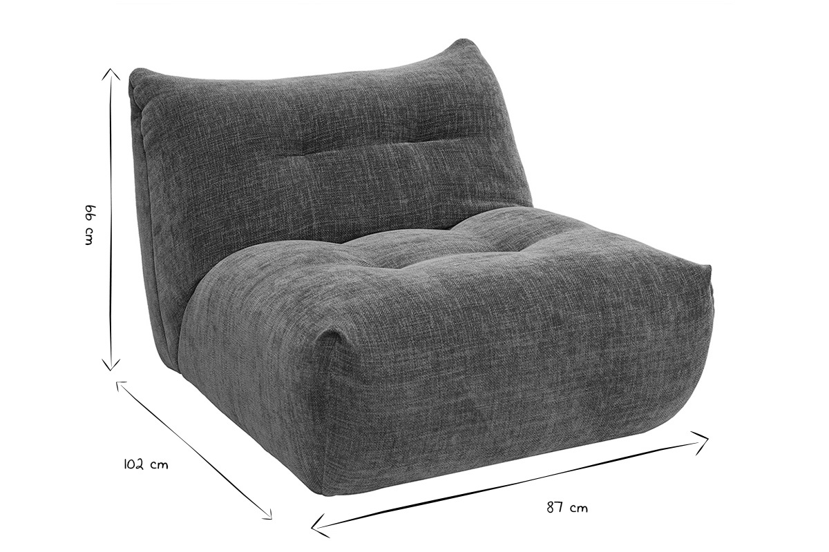 Fauteuil lounge BUMPY en noir et blanc, dimensions L87 x P102 x H66 cm, sans accoudoirs, vue de 3/4.