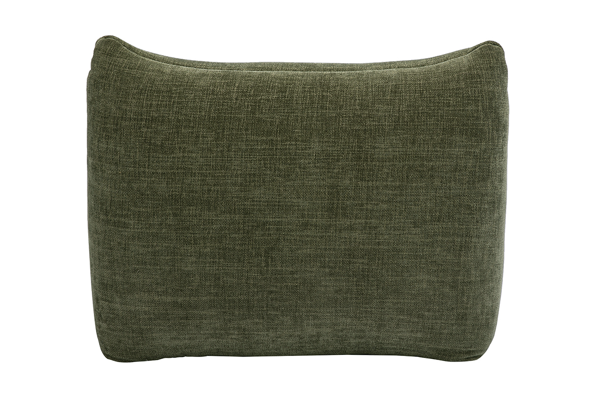 Fauteuil lounge en tissu velours textur� vert kaki, vue de dos.