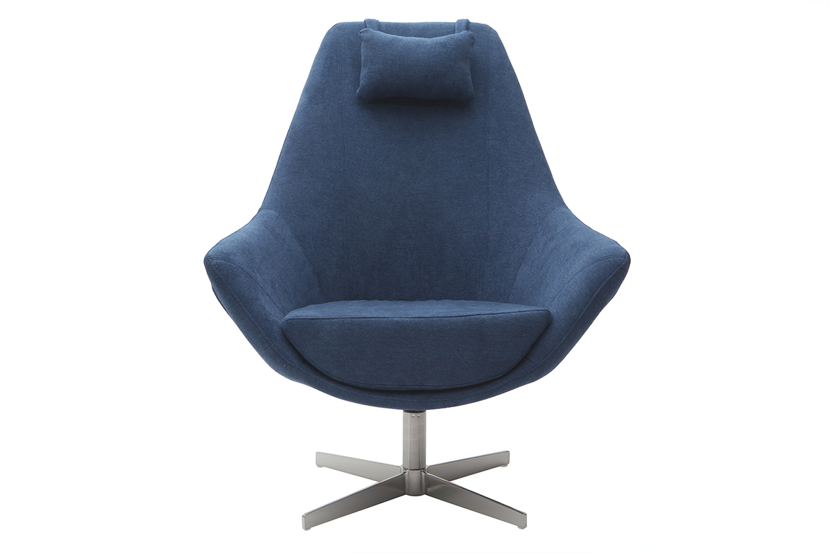 Fauteuil pivotant design en tissu bleu et m�tal noir AMADEO
