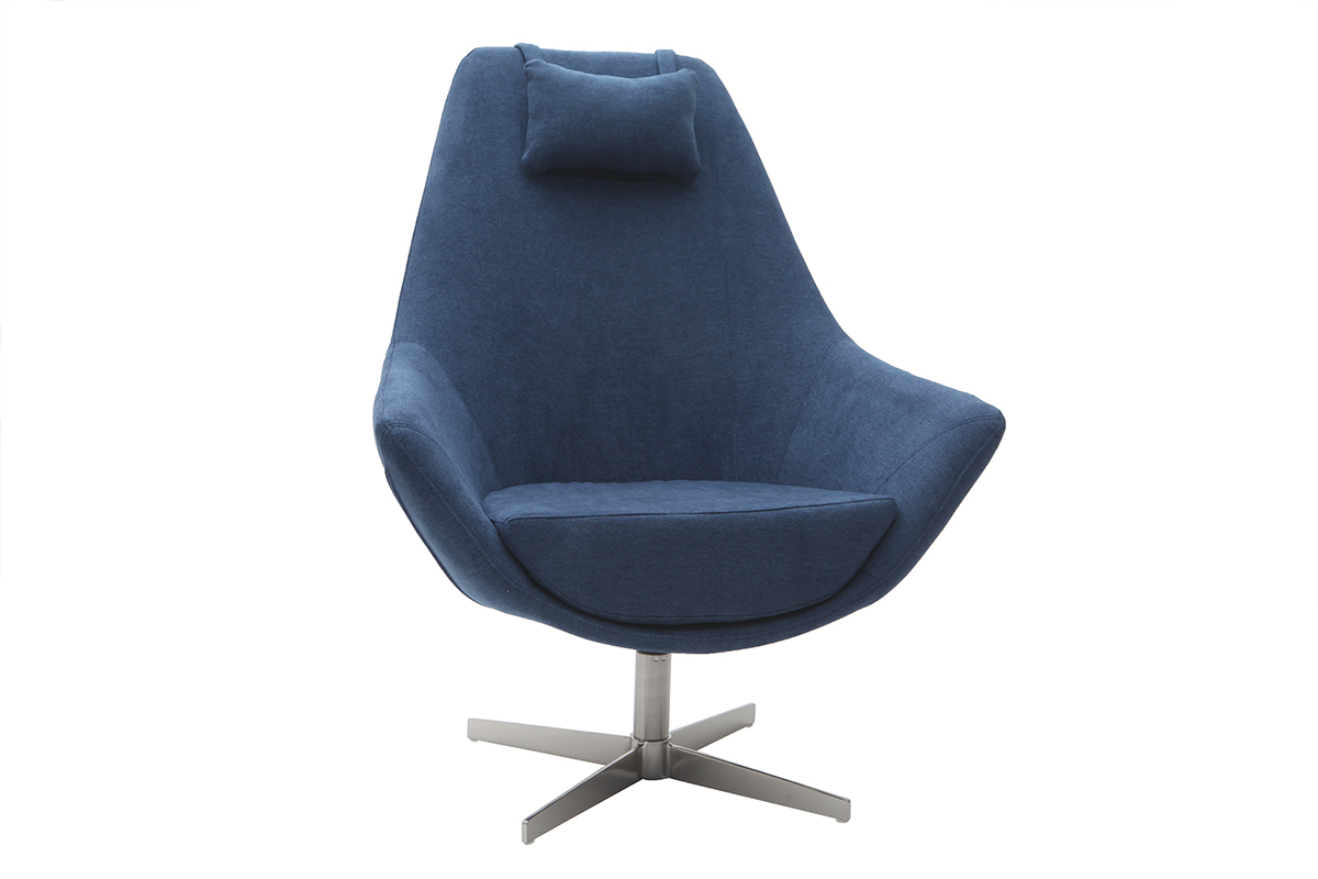 Fauteuil pivotant design en tissu bleu et m�tal noir AMADEO