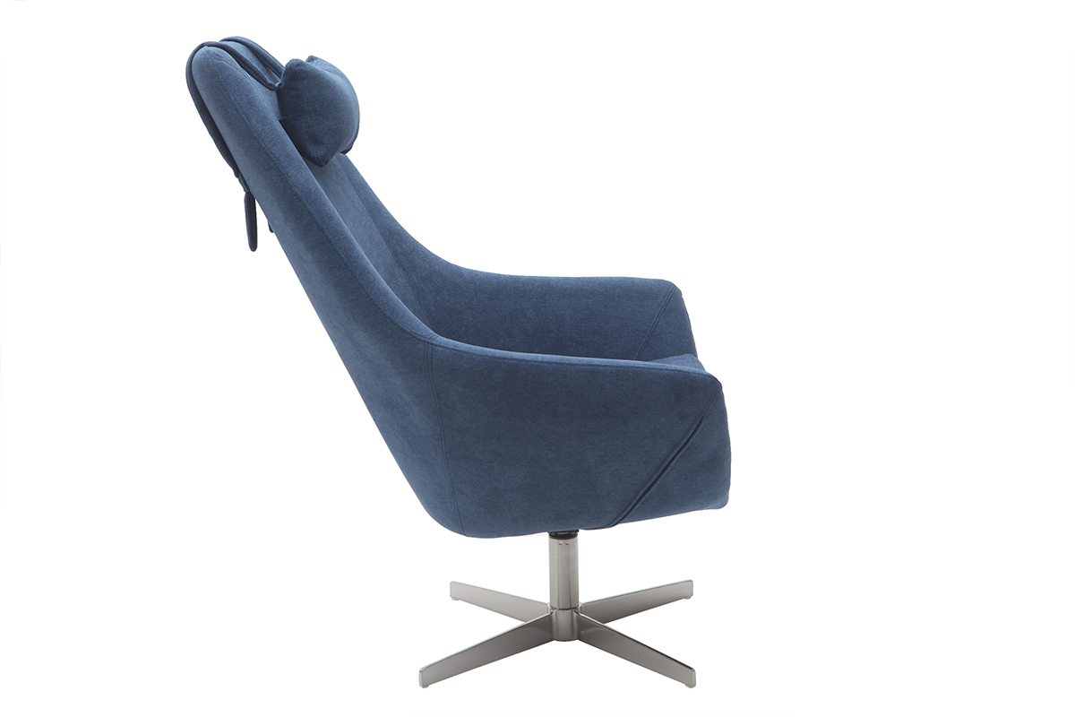 Fauteuil pivotant design en tissu bleu et m�tal noir AMADEO