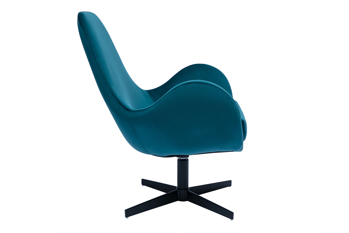 Fauteuil pivotant design en tissu velours bleu canard et mtal noir ANDY