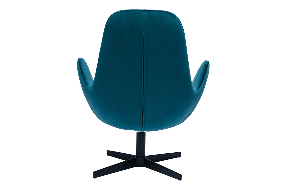 Fauteuil pivotant design en tissu velours bleu canard et mtal noir ANDY