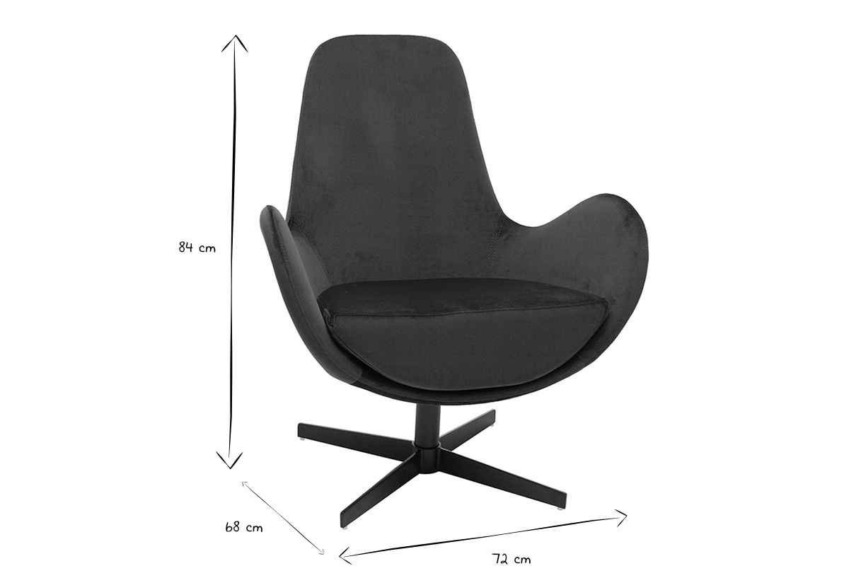 Fauteuil pivotant design en tissu velours bleu canard et mtal noir ANDY