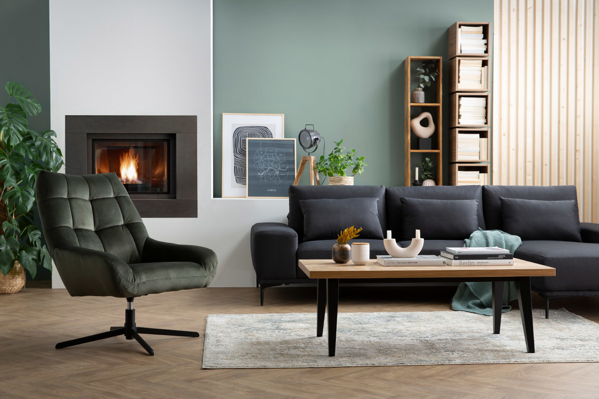 Fauteuil pivotant design en velours kaki KING