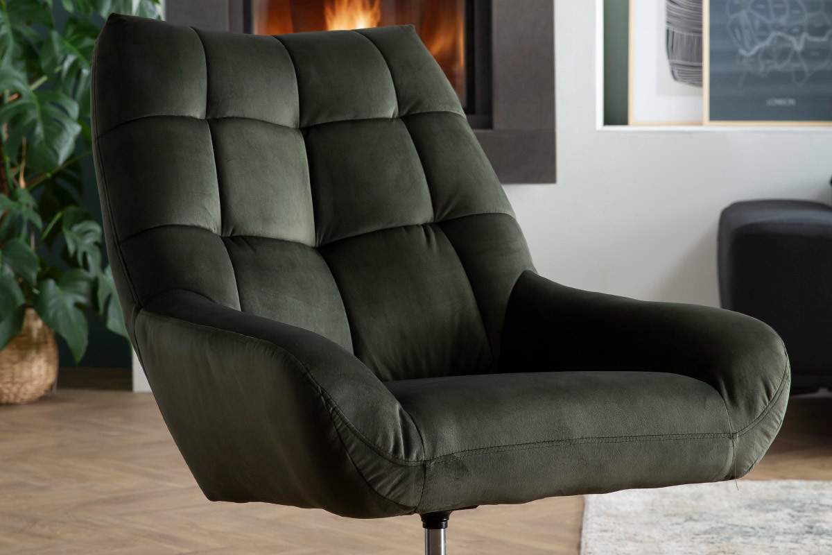 Fauteuil pivotant design en velours kaki KING
