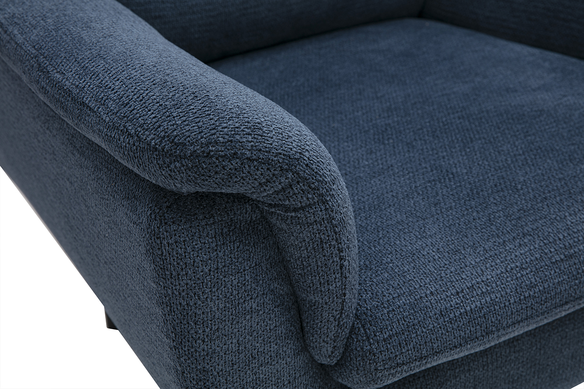 Zoom fauteuil pivotant en tissu chenille bleu fonc.
