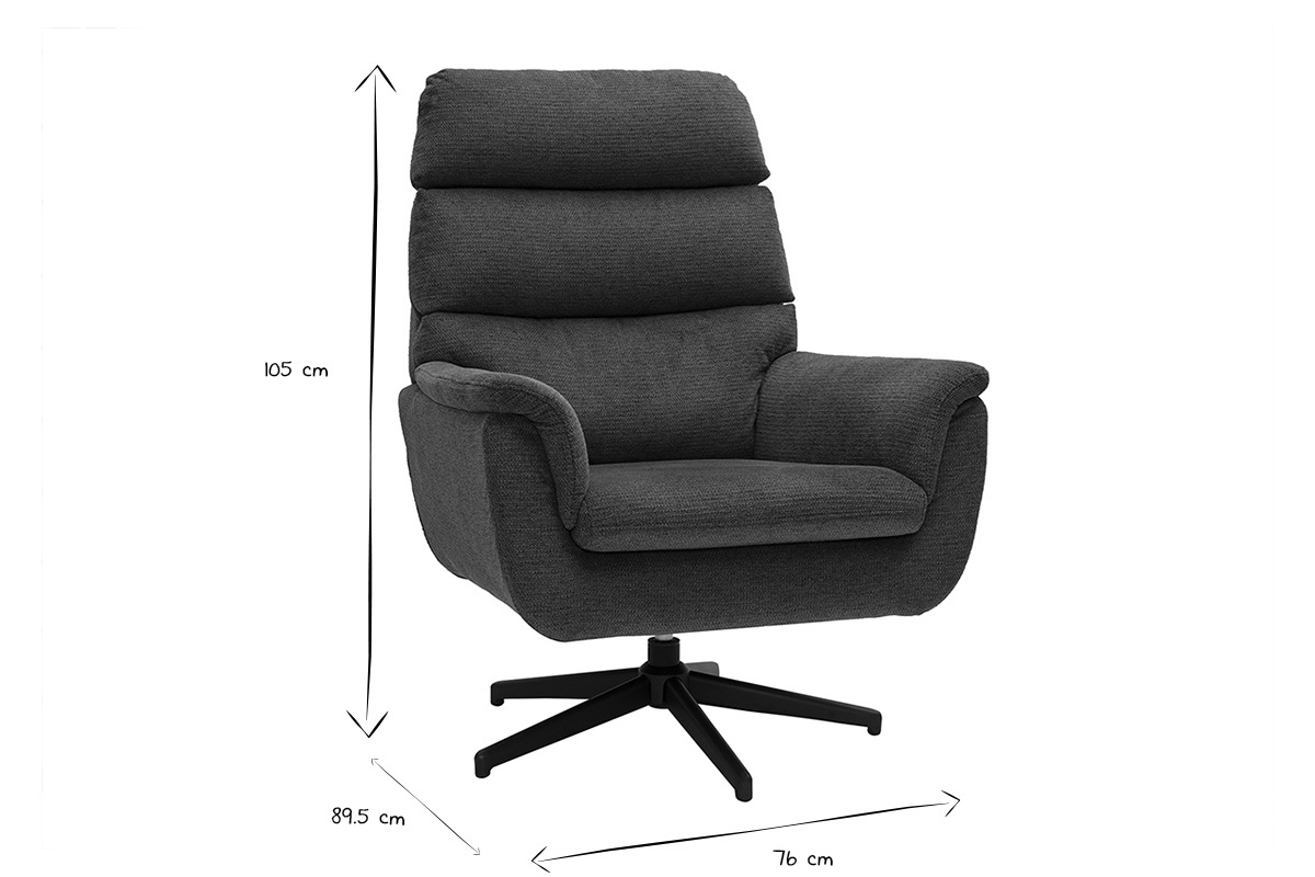 Dimensions du fauteuil pivotant JONAH en tissu chenille bleu fonc avec base mtal noir