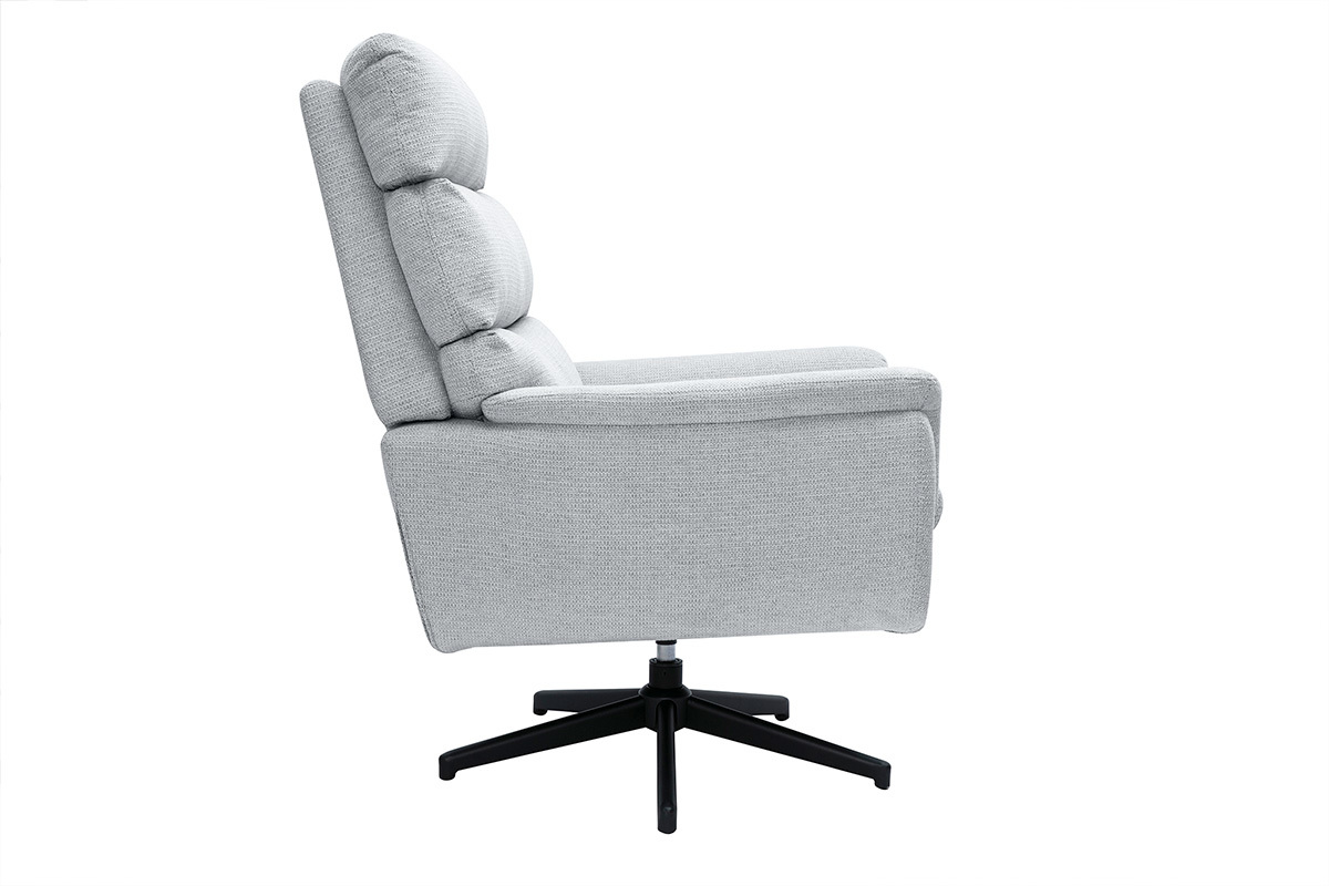 Fauteuil pivotant en tissu chenille gris clair avec base en mtal noir