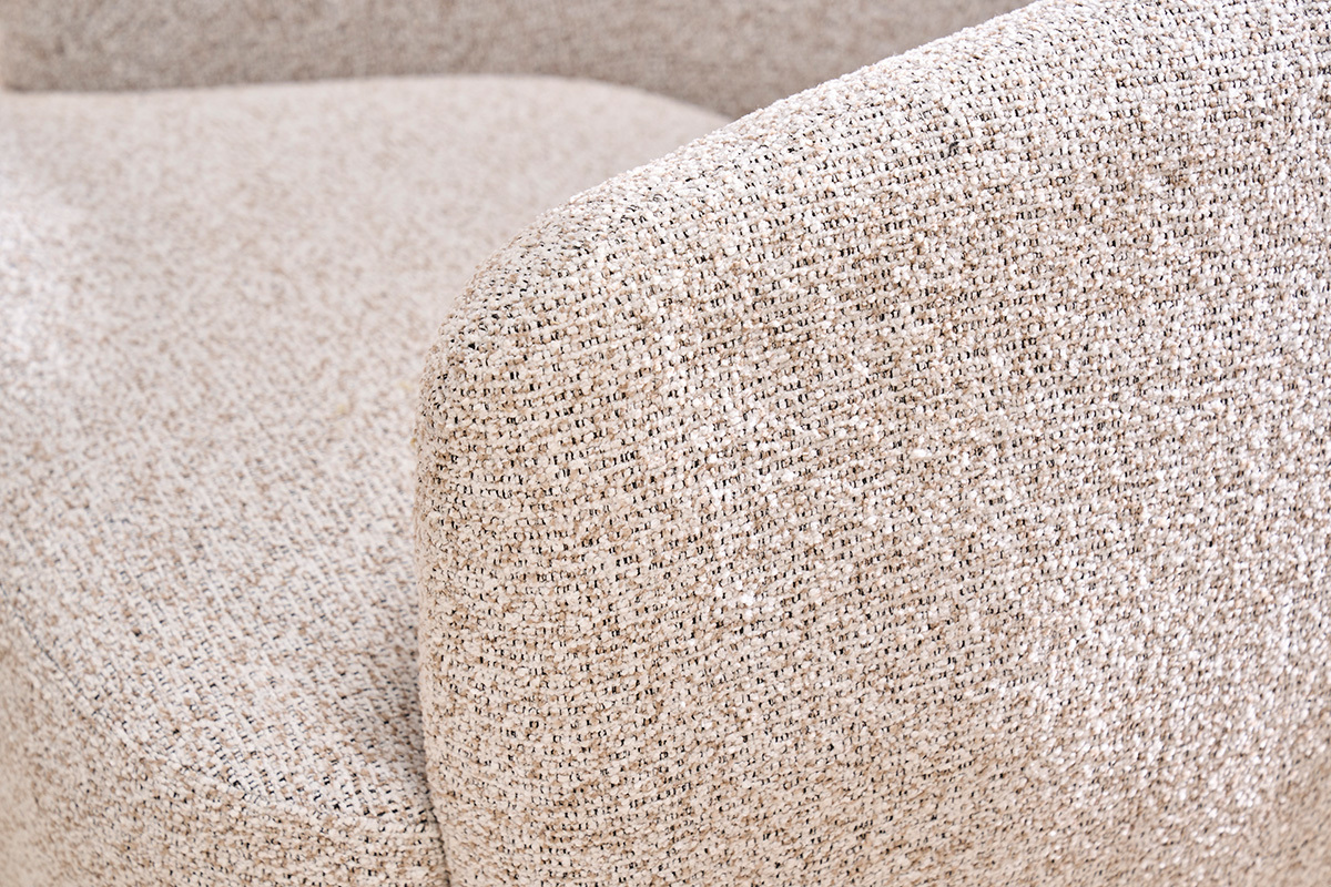 Fauteuil pivotant en tissu effet bouclette beige et mtal noir BOWIE