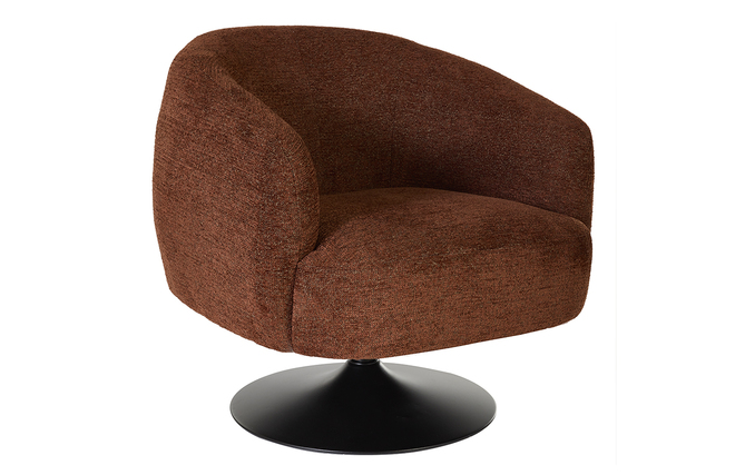 Fauteuil pivotant en tissu effet chenille brossé terre brûlée et métal noir BOWIE