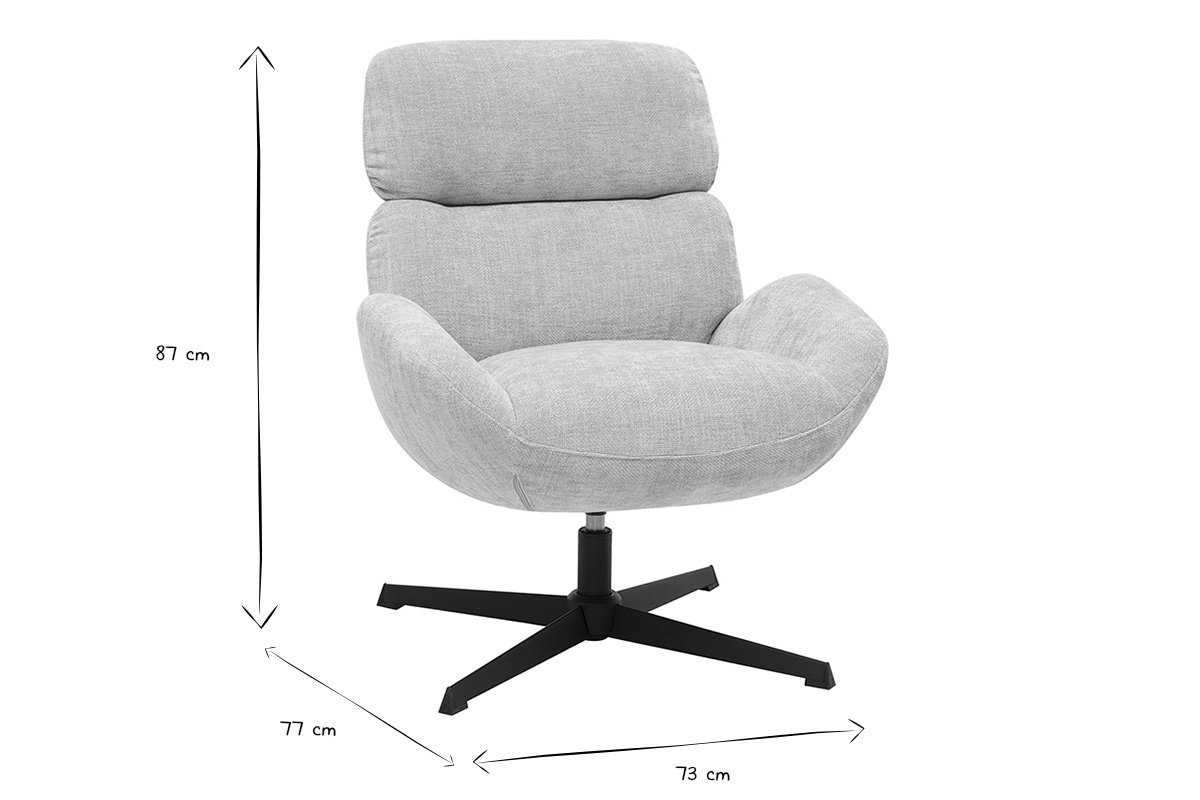 Dimensions du fauteuil pivotant KLEM : L73 x P77 x H87 cm en noir et blanc.