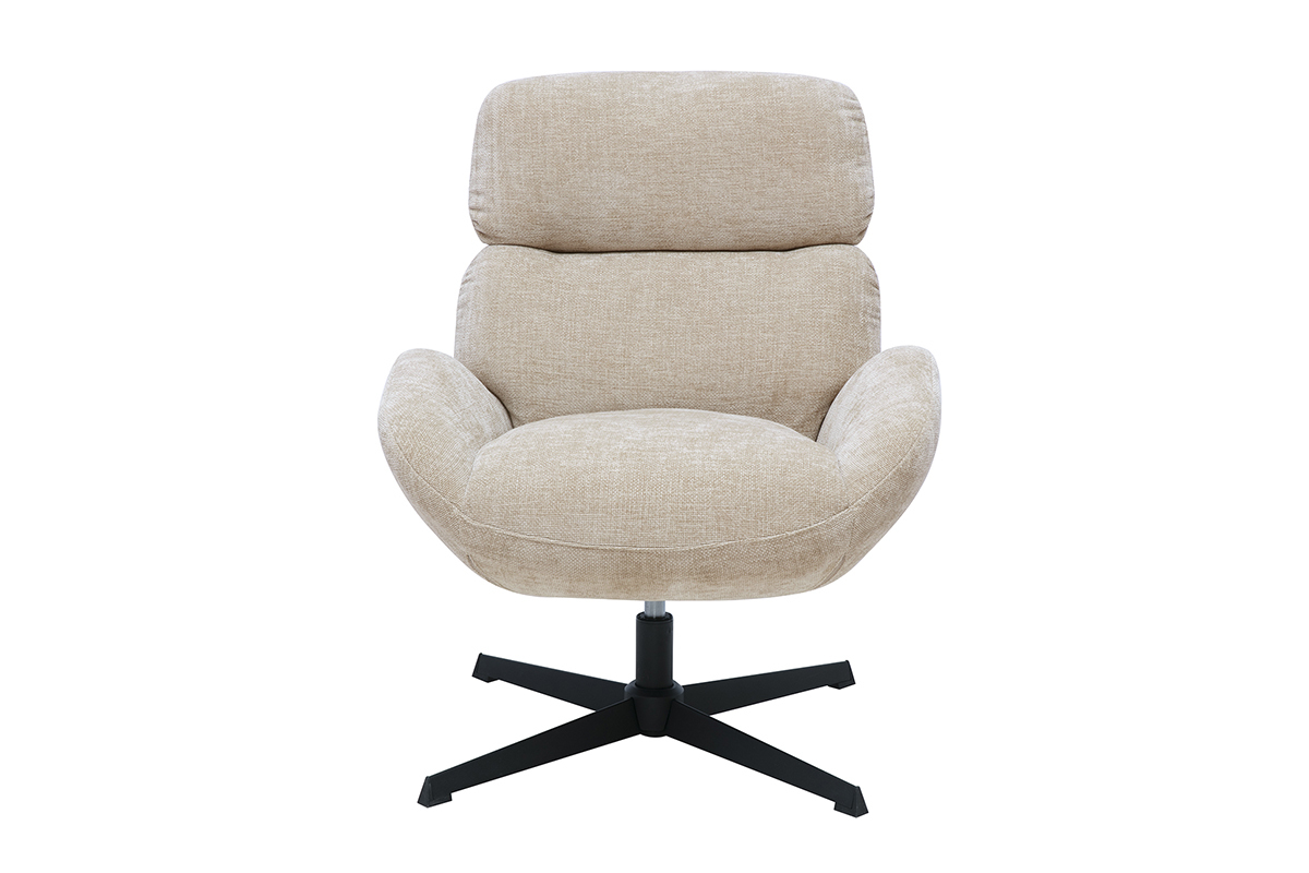 Fauteuil pivotant KLEM en tissu taupe avec pi�tement en m�tal noir, vue de face
