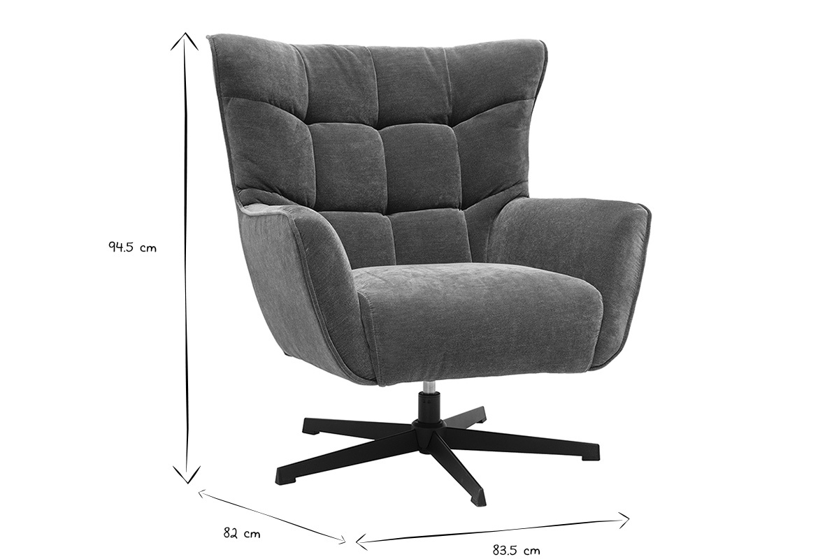 Dimensions du fauteuil pivotant AVERY en noir et blanc : L83.5 x P82 x H94.5 cm