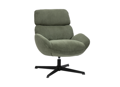 Fauteuil pivotant en tissu velours côtelé vert kaki et métal noir KLEM