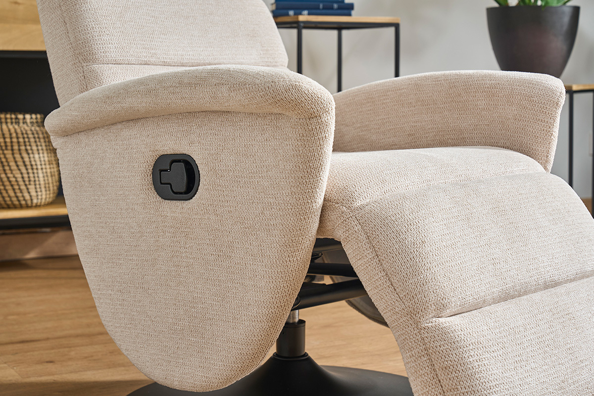 Fauteuil pivotant relax manuel en tissu chenille beige NELSON