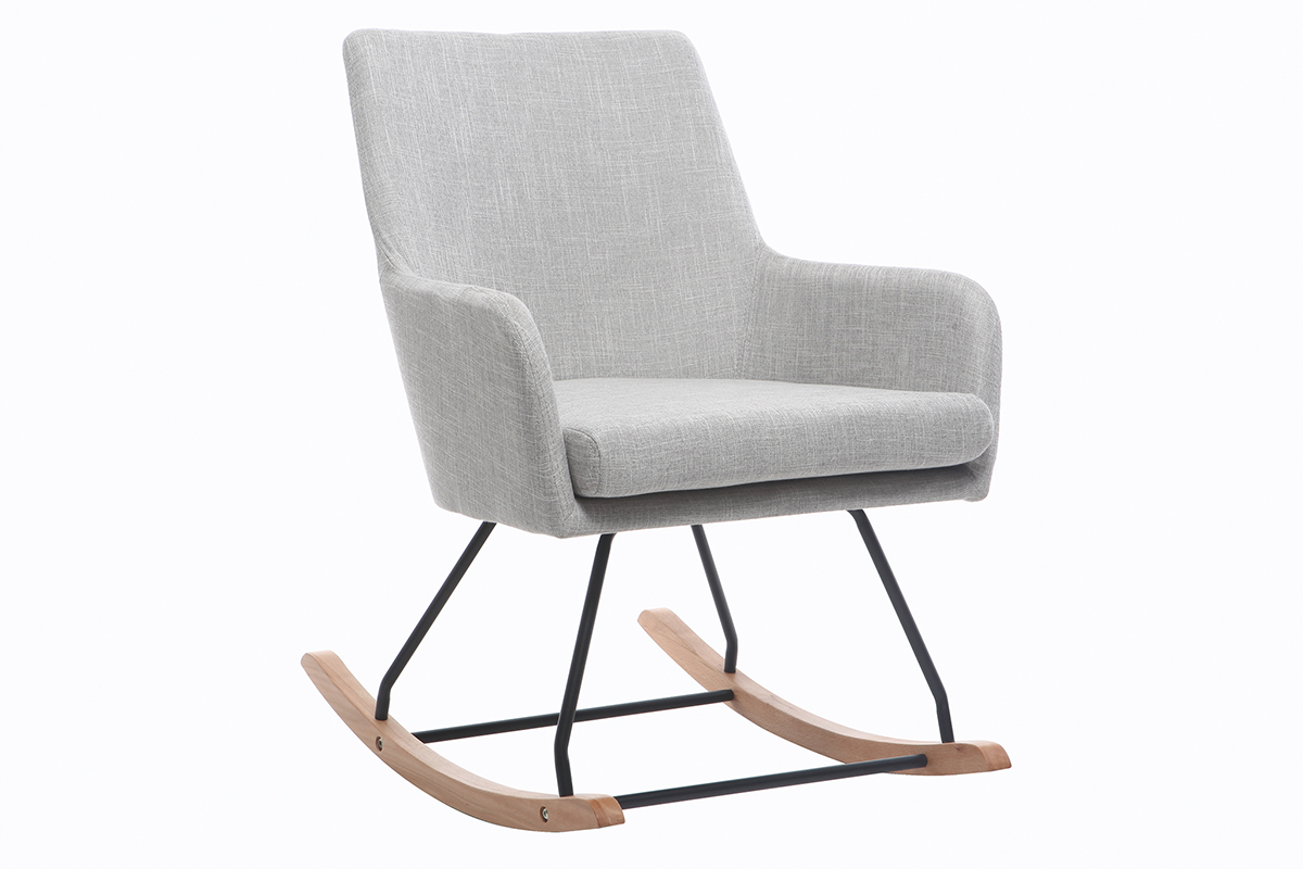 Fauteuil rocking chair design en tissu gris clair SHANA