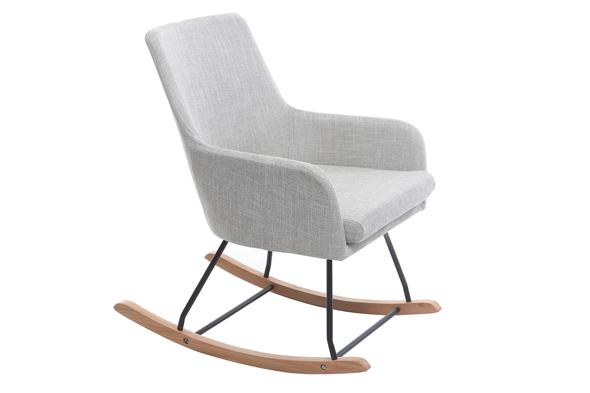 Fauteuil rocking chair design en tissu gris clair SHANA