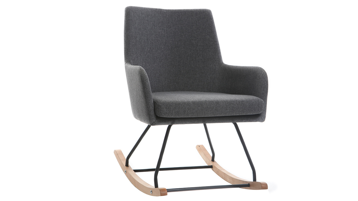 Fauteuil rocking chair design tissu gris foncé SHANA Miliboo