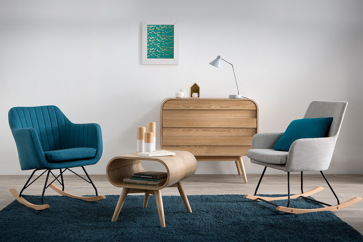 Fauteuil rocking chair design tissu gris fonc� SHANA