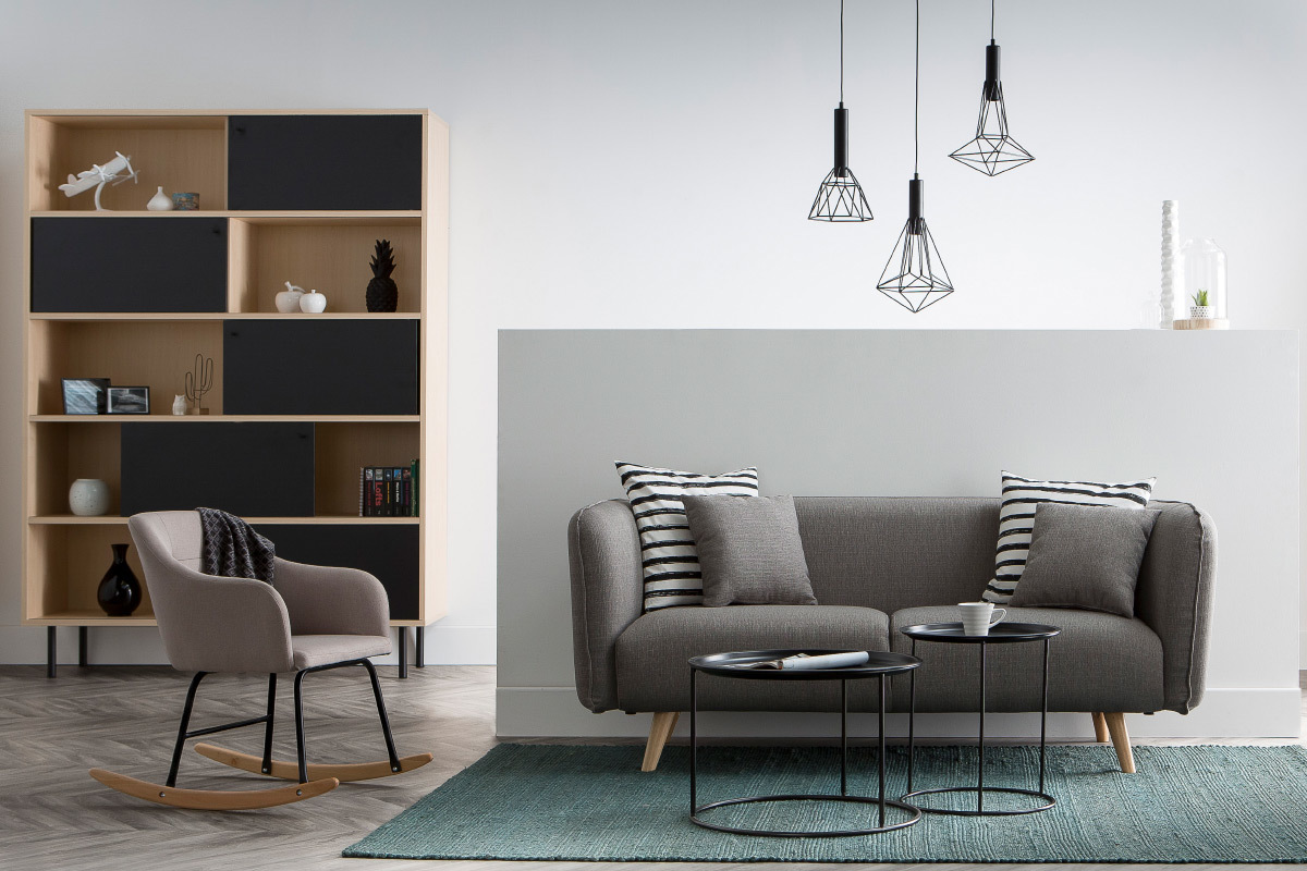 Fauteuil rocking chair design tissu vert BALTIK