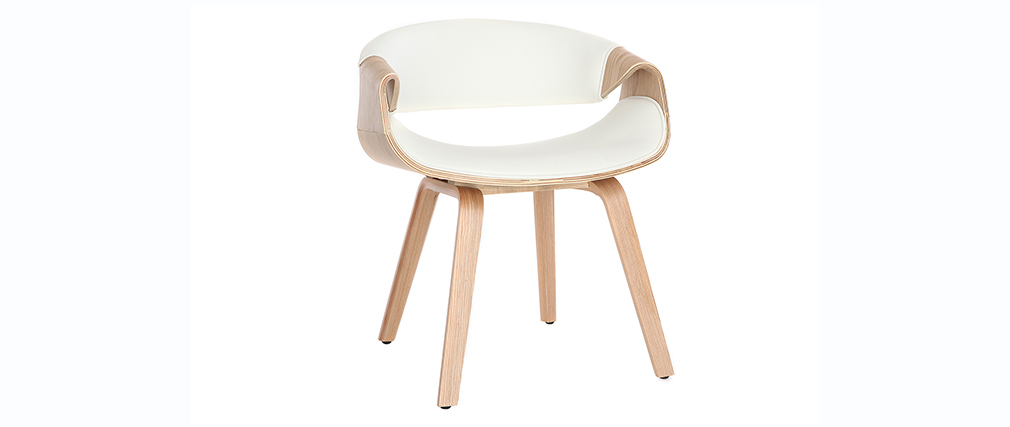 Fauteuil scandinave blanc et bois clair ARAMIS