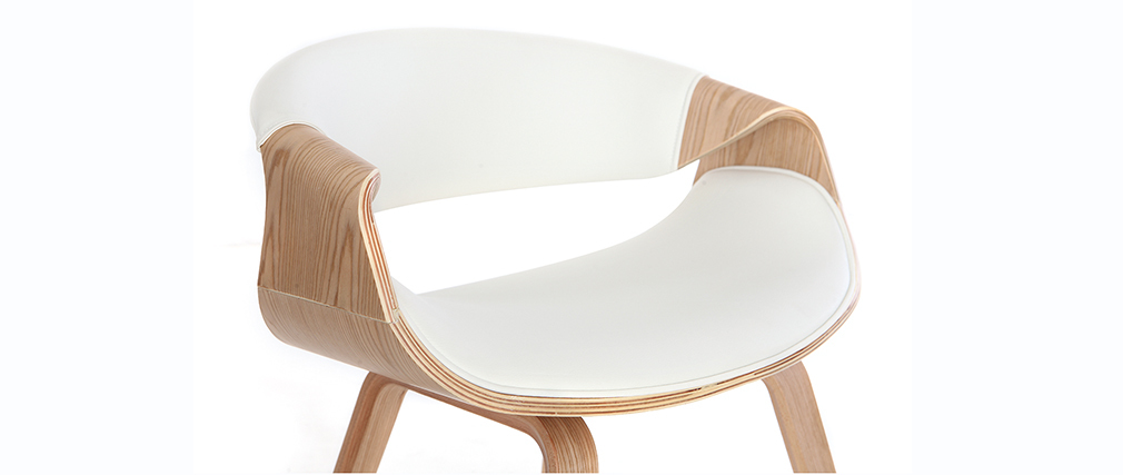 Fauteuil scandinave blanc et bois clair ARAMIS