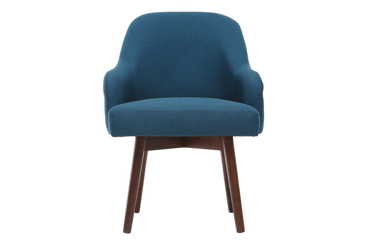 Fauteuil scandinave bleu canard et bois fonc� MONA