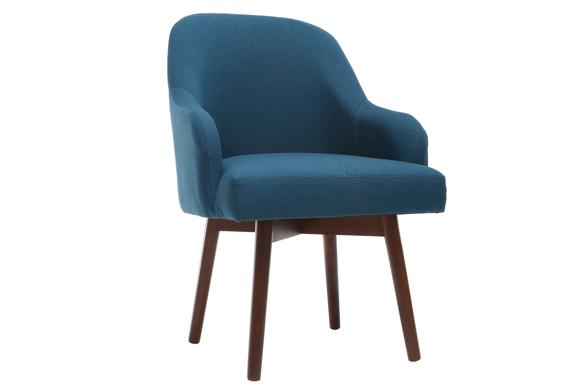 Fauteuil scandinave bleu canard et bois fonc� MONA