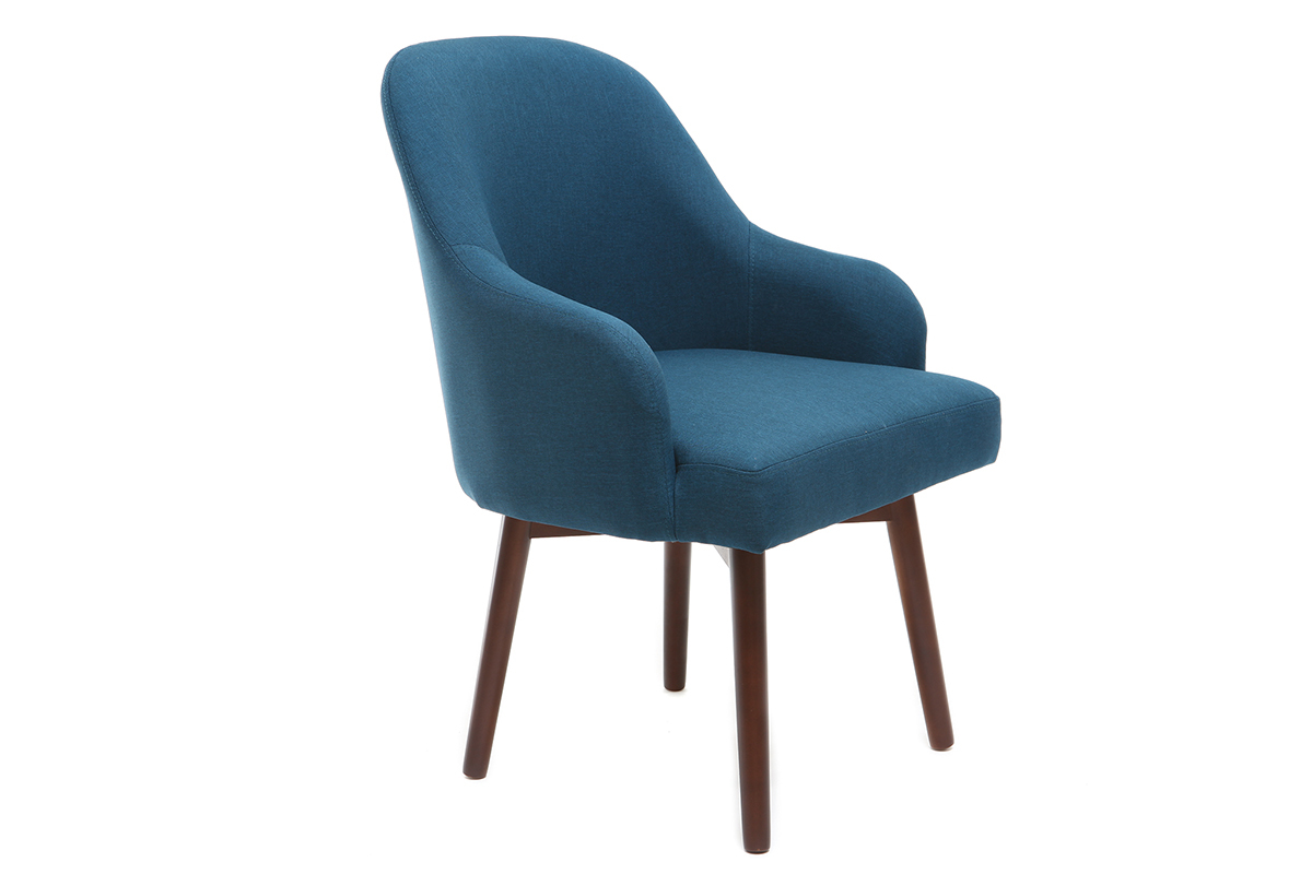 Fauteuil scandinave bleu canard et bois fonc� MONA